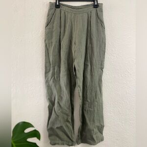 NWT! Angela Mara 100% Linen Olive (Basil) Green Pants size XS